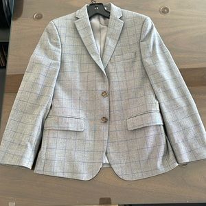 Ralph Lauren boys sport coat. Size 14R. Grey with blue square pattern.